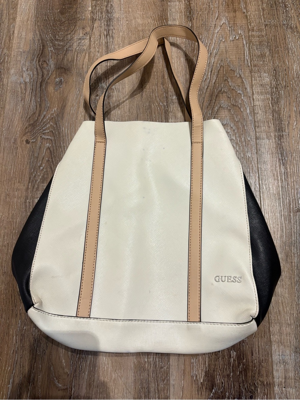 GUESS Cream, Black and Tan Tote Bag